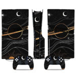 Stunning Cosmic Moon & Star PS5 Pro Skin Sticker – Elegant Black & Gold Design For Console And Controller