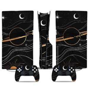 Stunning Cosmic Moon & Star PS5 Pro Skin Sticker – Elegant Black & Gold Design For Console And Controller