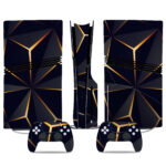 Elegant Black And Gold Geometric PS5 Pro Skin Sticker – Stylish Console And Controller Wrap