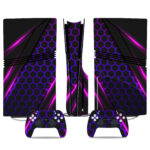 PS5 Pro Skin Sticker - Sleek Neon Hexagon Design In Black And Purple For Gamers