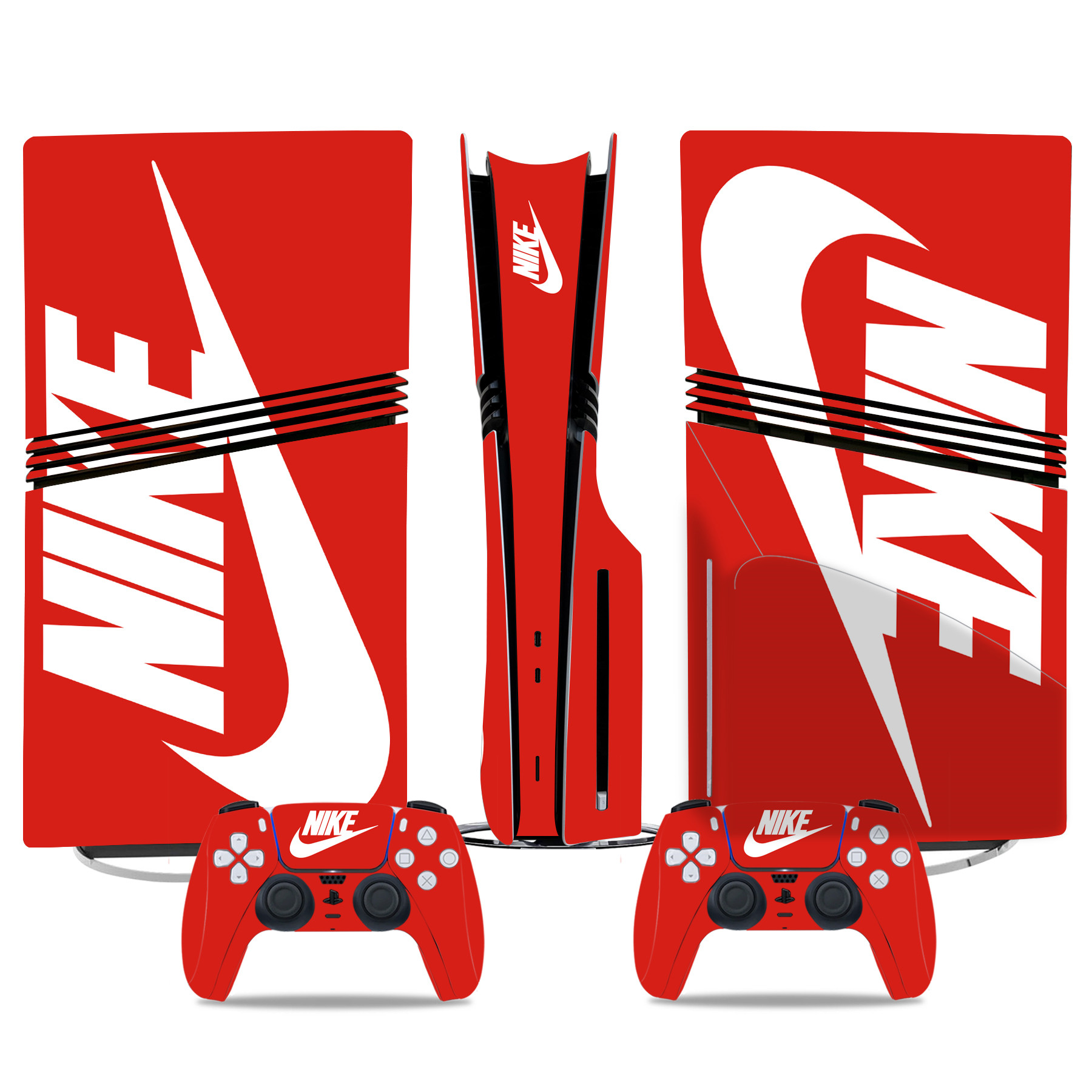 Custom Nike Red PS5 Pro Skin Sticker Set With Matching Controllers – Stylish Console Protection