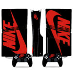 Custom Red Nike-Themed PS5 Pro Skin Sticker With Matching Controller Decals For Gamers