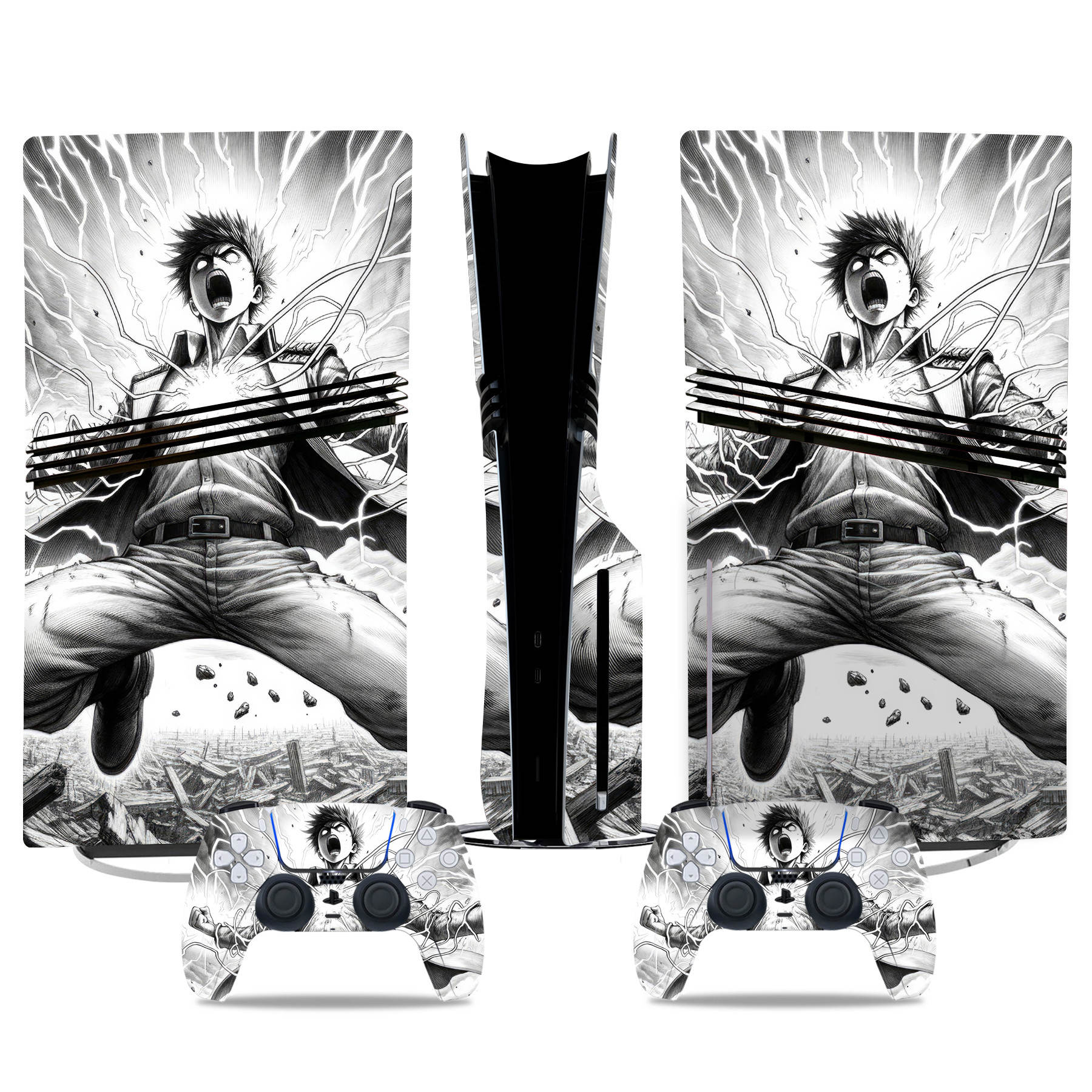 Eren Yeager PS5 Pro Skin Sticker - Epic Attack On Titan Design With Controller Decals