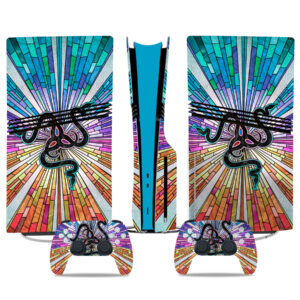 PS5 Pro Skin Sticker - Vibrant Stained Glass Snake Design - Console & Controller Custom Wrap Decals