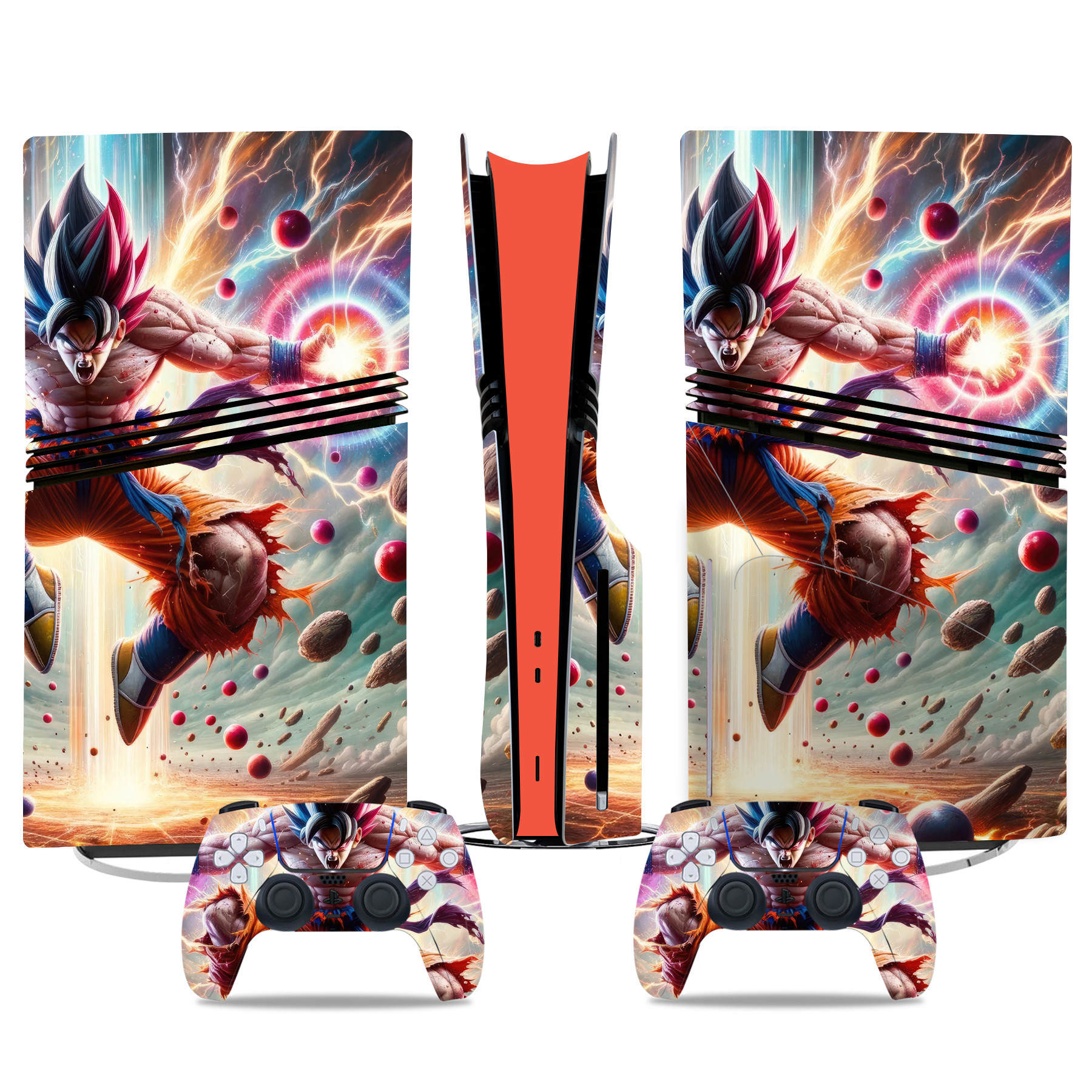 Son Goku PS5 Pro Skin Sticker - Custom Anime Design For Console And Controller