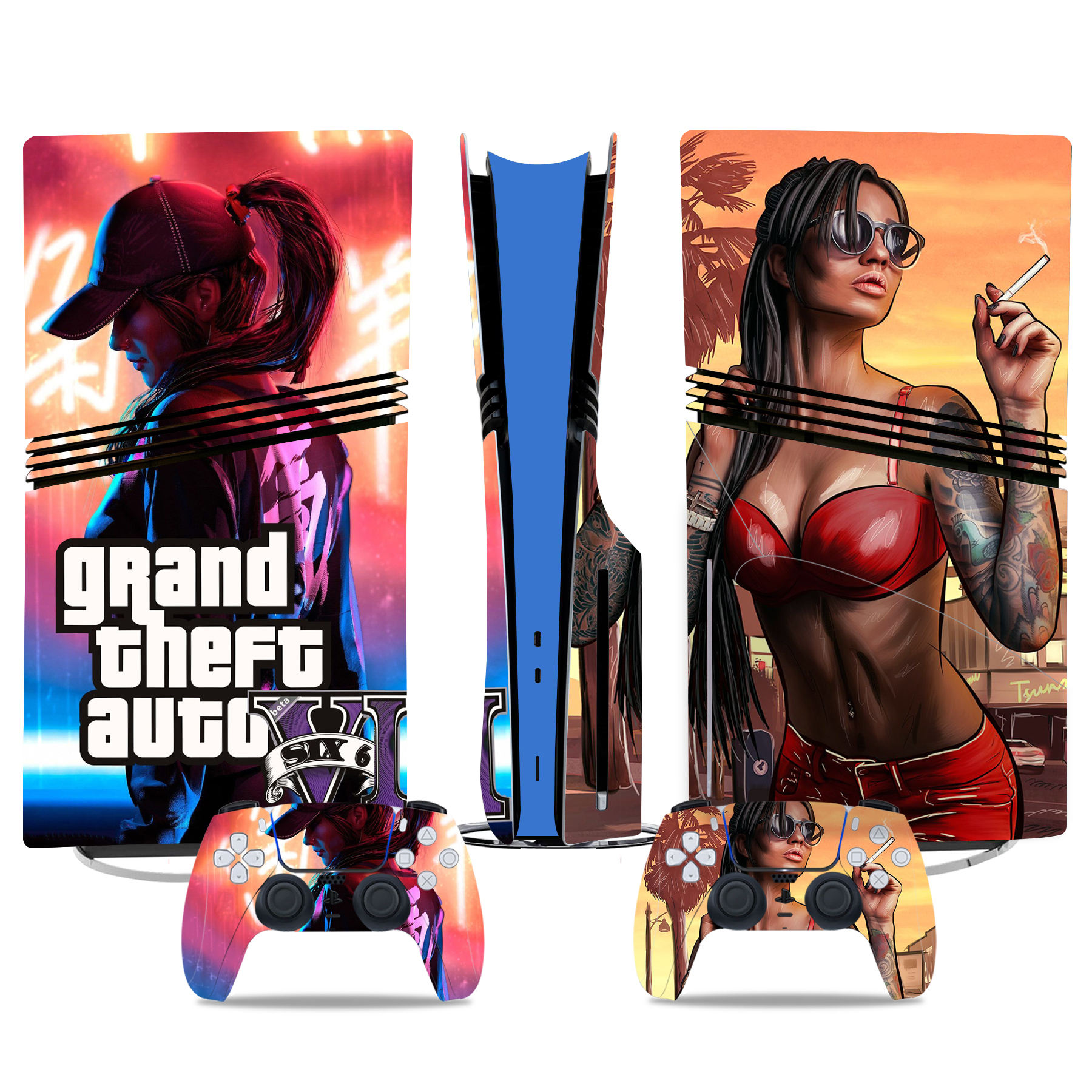 Grand Theft Auto VI PS5 Pro Skin Sticker - Vibrant Console And Controller Wrap Set Design