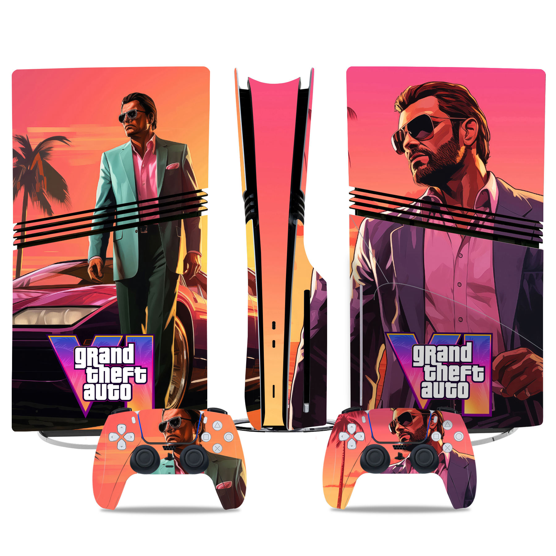 Grand Theft Auto Themed PS5 Pro Skin Sticker - Vibrant Console And Controller Wrap Design Set
