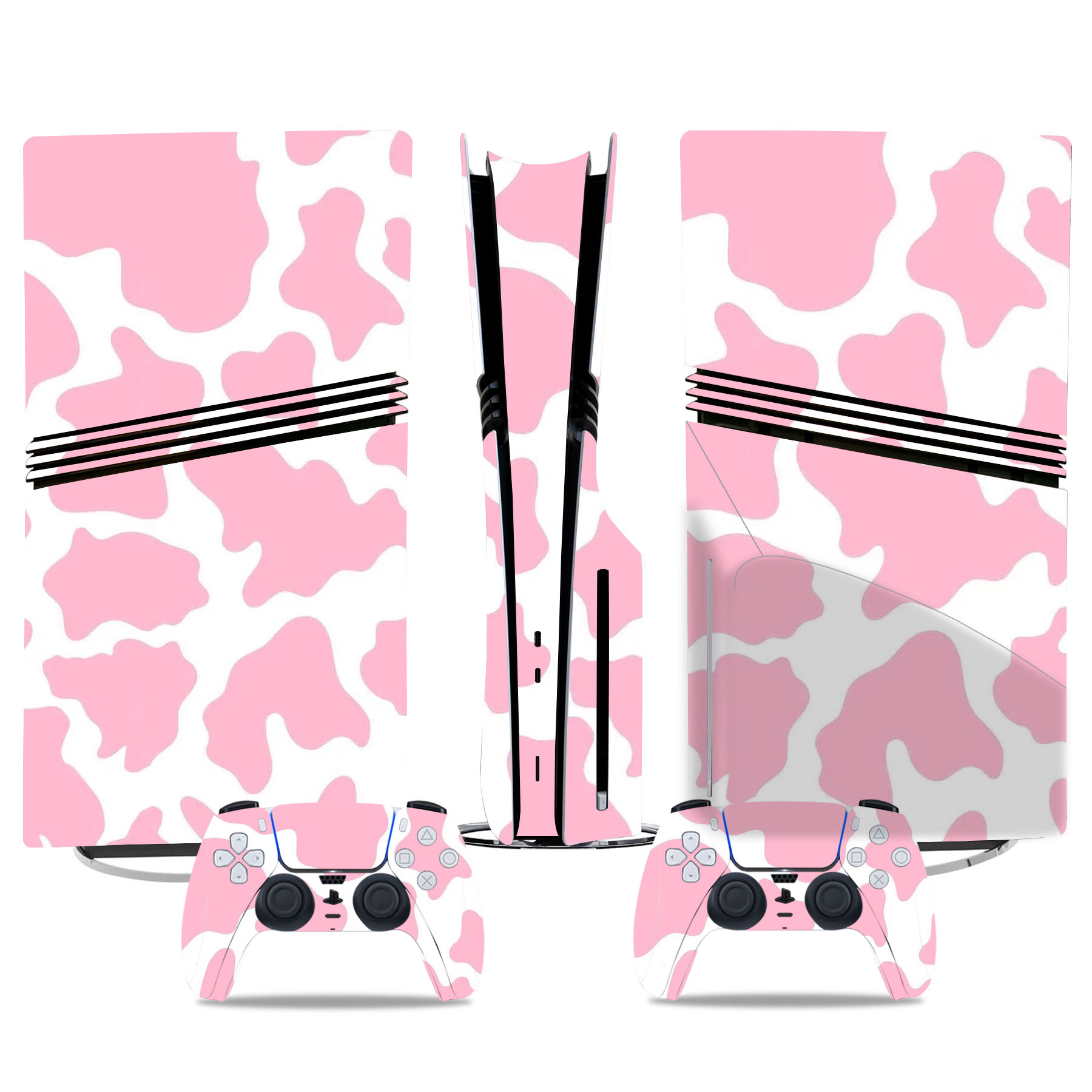 Pink Cow Print PS5 Pro Skin Sticker - Stylish Console Wrap With Matching Controller Decals