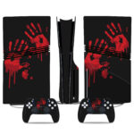 Blood Handprint PS5 Pro Skin Sticker - Horror Themed Console Wrap With Matching Controller Decals