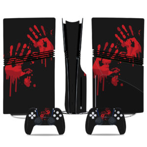 Blood Handprint PS5 Pro Skin Sticker - Horror Themed Console Wrap With Matching Controller Decals