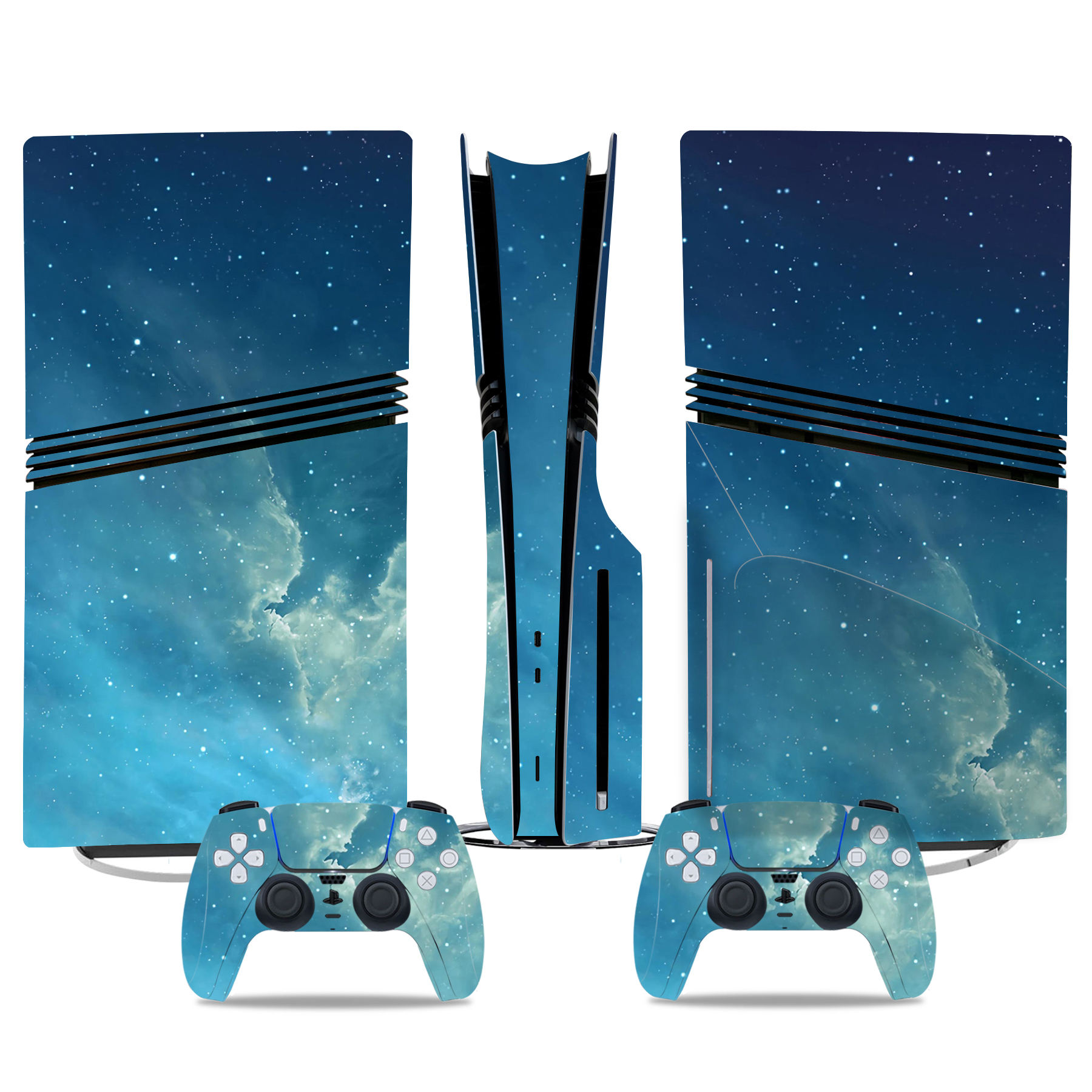 Blue Galaxy PS5 Pro Skin Sticker - Cosmic Starry Console Wrap With Matching Controller Decal