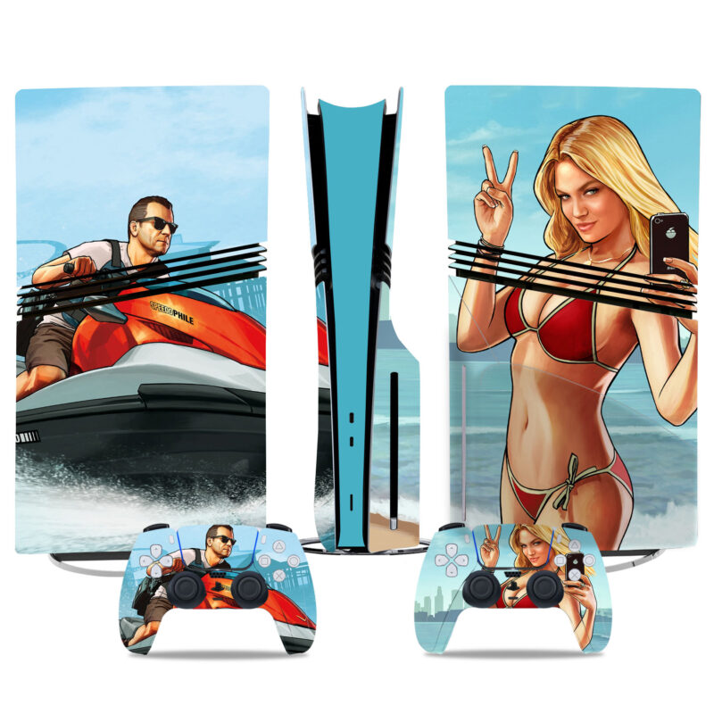 GTA V Themed PS5 Pro Skin Sticker - Vibrant Console Wrap And Controller Decal Set