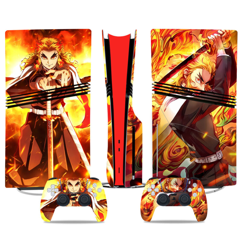 Demon Slayer Rengoku PS5 Pro Skin Sticker – Fiery Design For Console And Controller