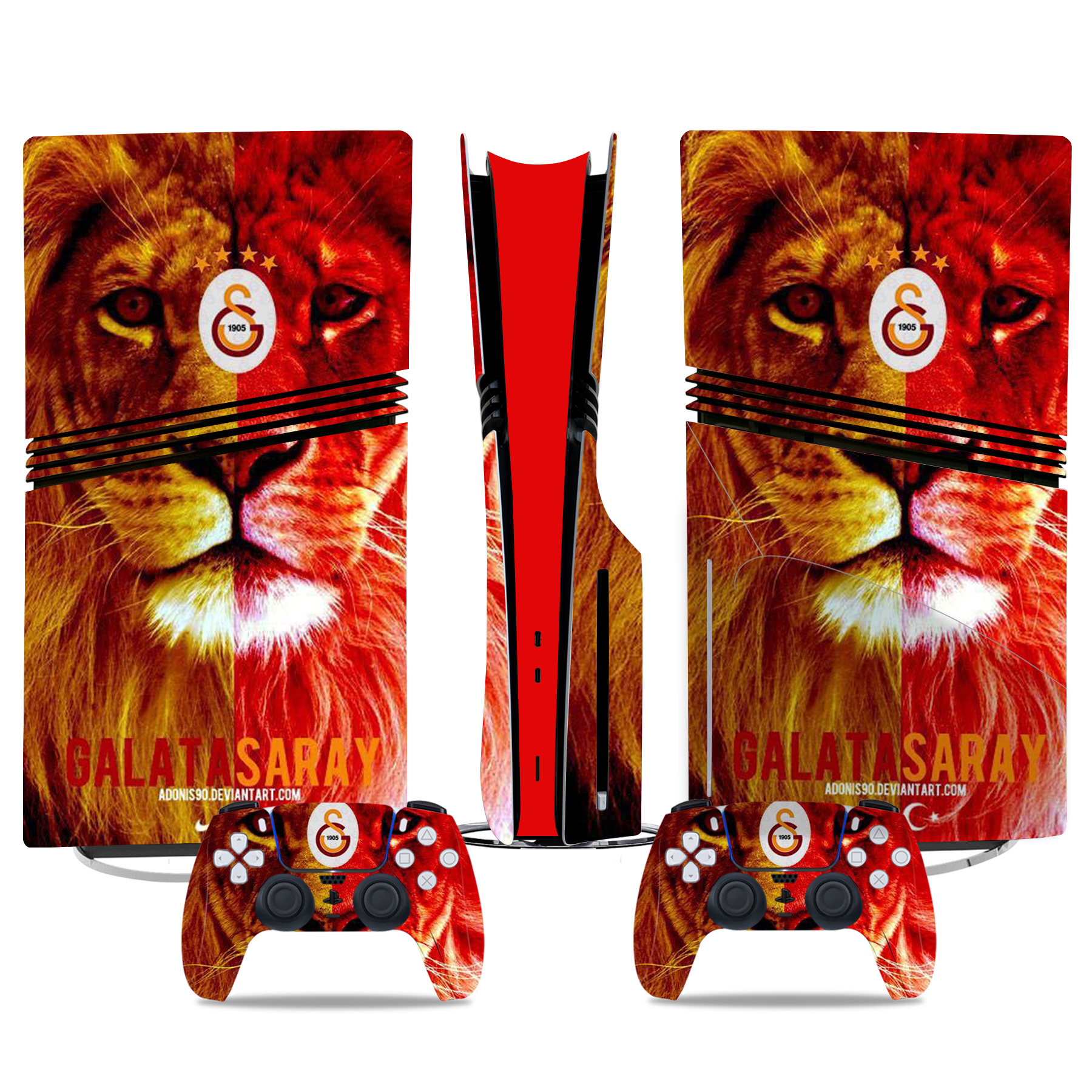 Galatasaray Lion-Themed PS5 Pro Skin Sticker – Premium Console & Controller Wrap