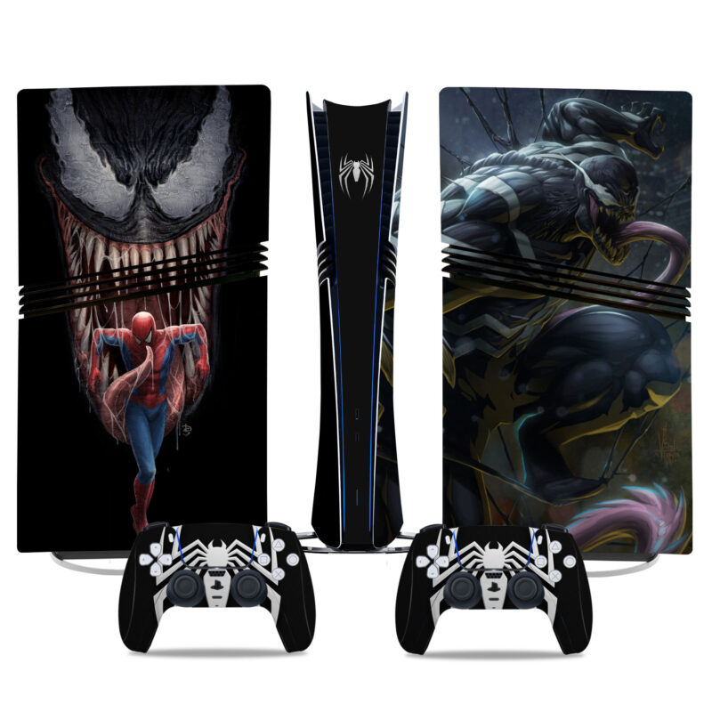 Venom And Spider-Man Custom PS5 Pro Skin Sticker – Stylish Console And Controller Wraps