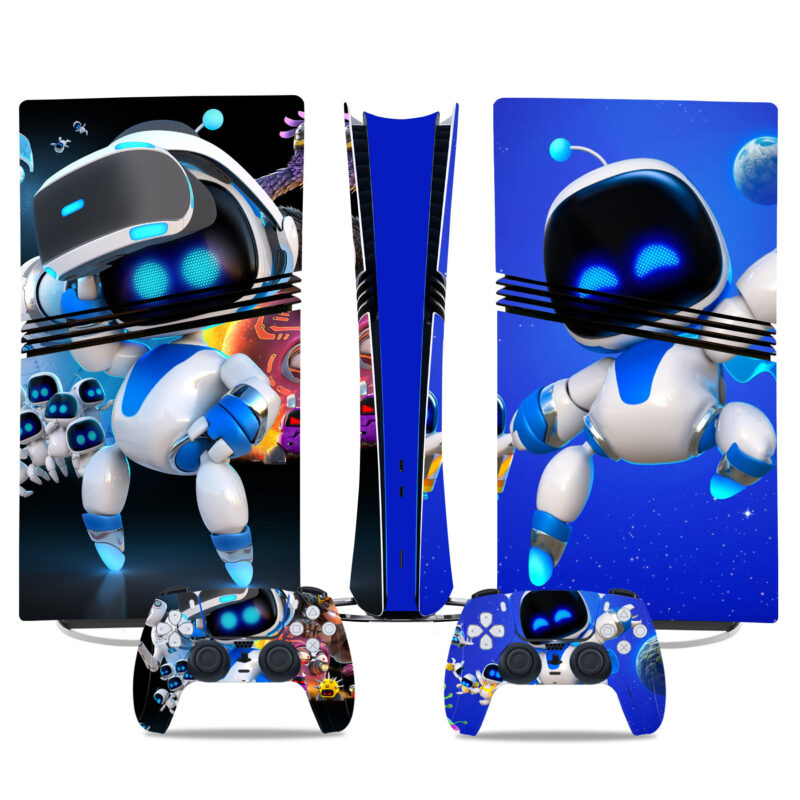 Astro Bot PS5 Pro Skin Sticker With A Futuristic Space-Themed Design For Console And Controller