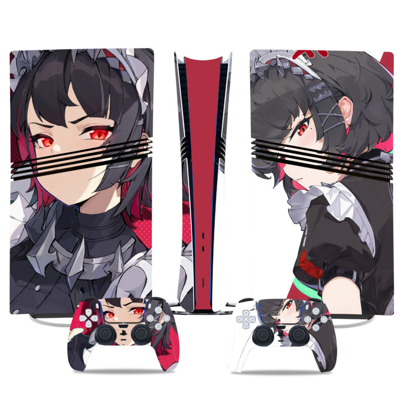 Anime-Inspired PS5 Pro Skin: Stylish Red-Eyed Character Design With Matching Controller Decals