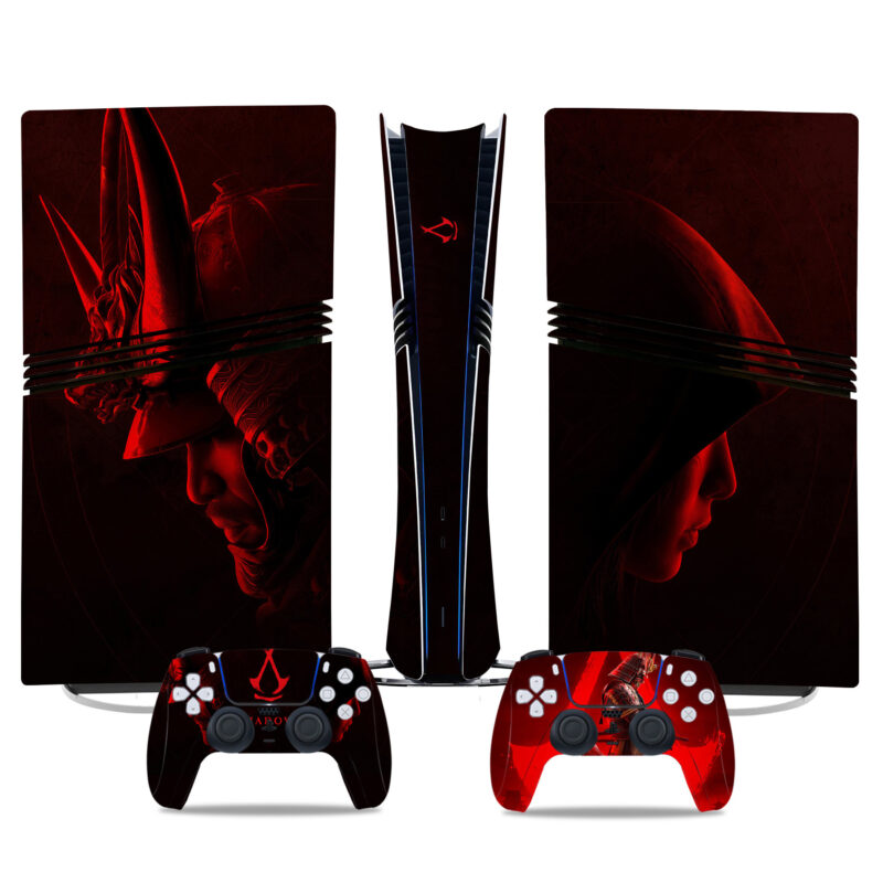 Assassin's Creed Samurai PS5 Pro Skin Sticker - Red Epic Design With Controller Decals