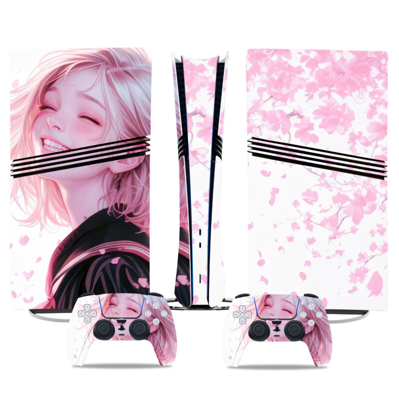 Custom PS5 Pro Skin Sticker – Beautiful Anime Sakura Blossom Design For Console & Controllers