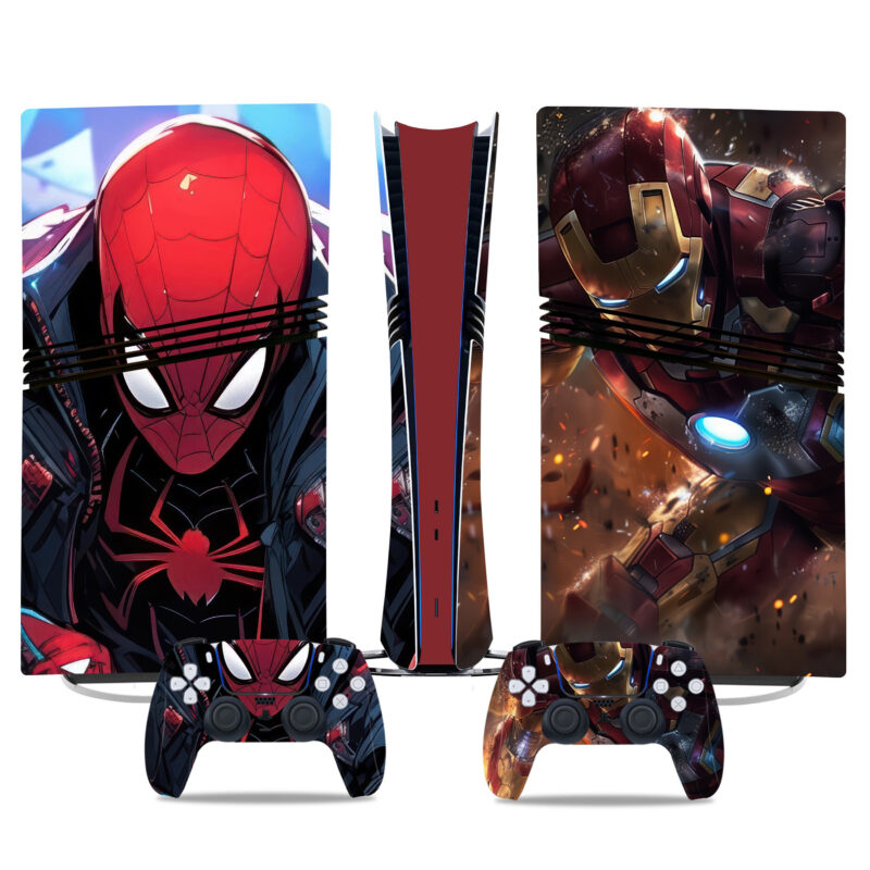 Spider-Man And Iron Man Themed PS5 Pro Skin Sticker for Console And Controllers - Premium Design