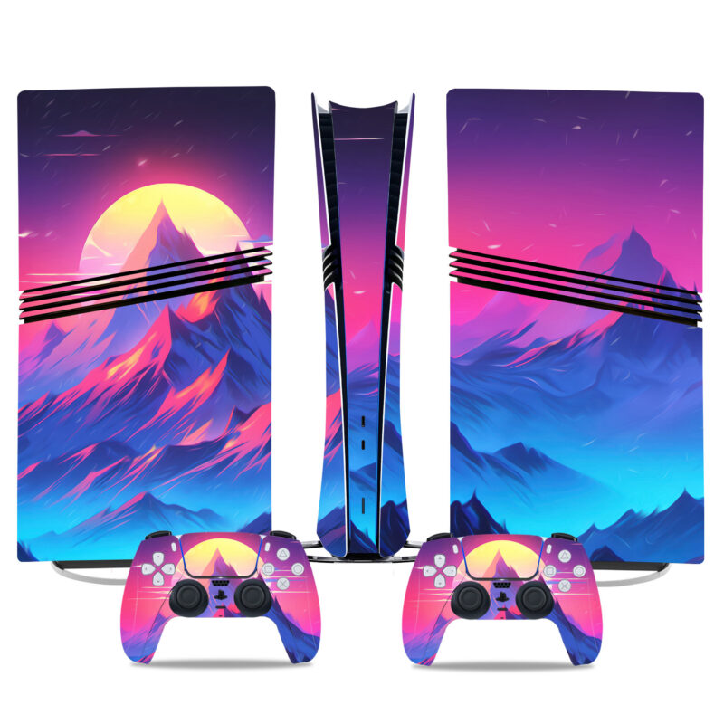 Custom PS5 Pro Skin Sticker - Vibrant Mountain Design With Matching DualSense Controller Decals