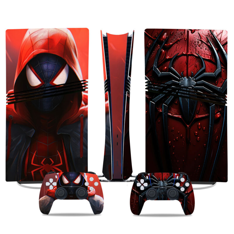 PS5 Pro Skin Sticker - Spider-Man Red Design With Matching DualSense Controller Wraps For Gamers