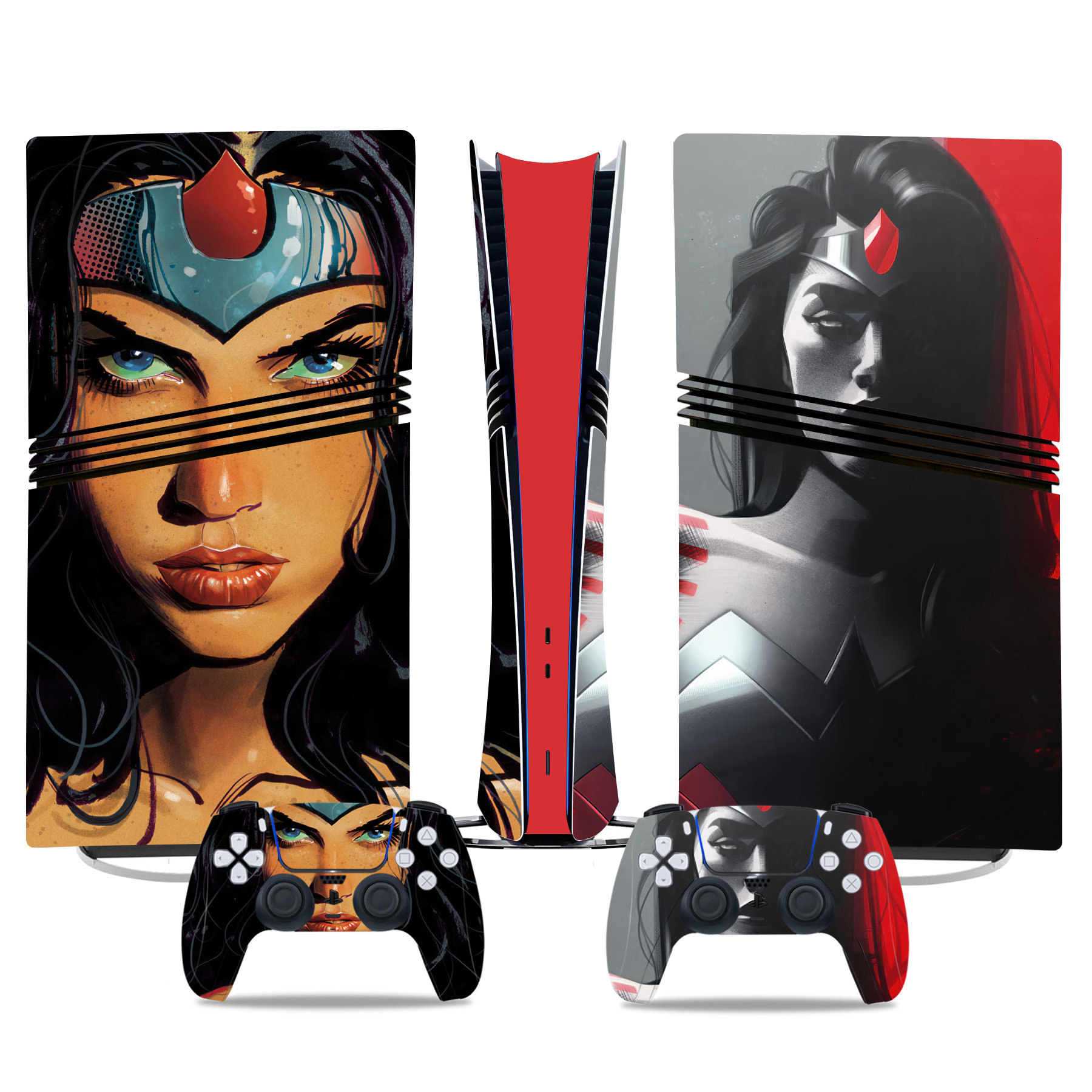 Wonder Woman-Themed PS5 Pro Skin Sticker Set - Custom Console & Controller Vinyl Wrap Design - Image 2
