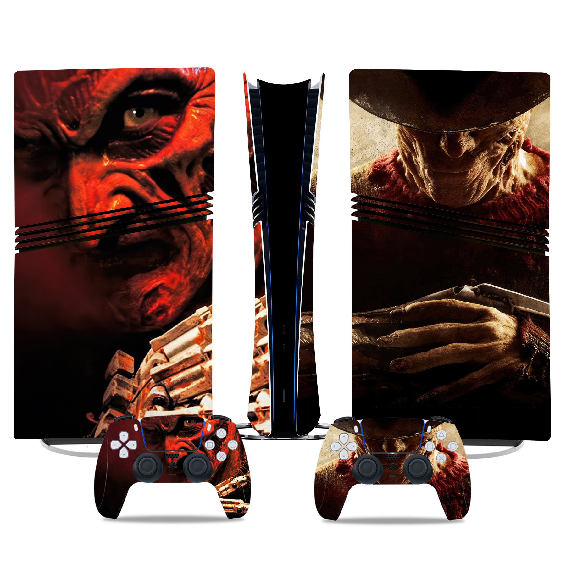 Horror-Themed PS5 Pro Skin Sticker Set - Custom Freddy Krueger Console & Controller Vinyl Wrap - Image 2