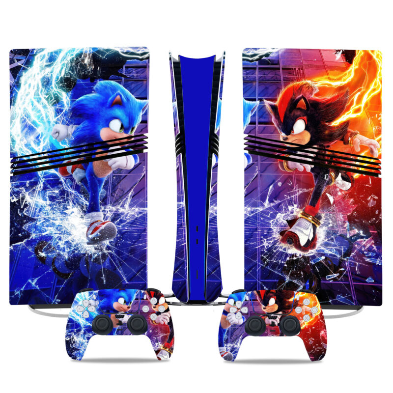 Electrifying Sonic & Shadow Design PS5 Pro Skin Sticker For Console And Controller