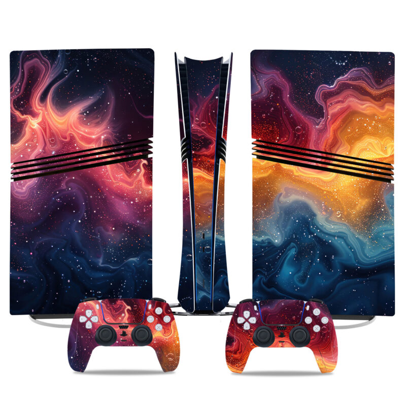 Stunning Cosmic Galaxy PS5 Pro Skin Sticker Set – Vibrant Design For Console And Controllers