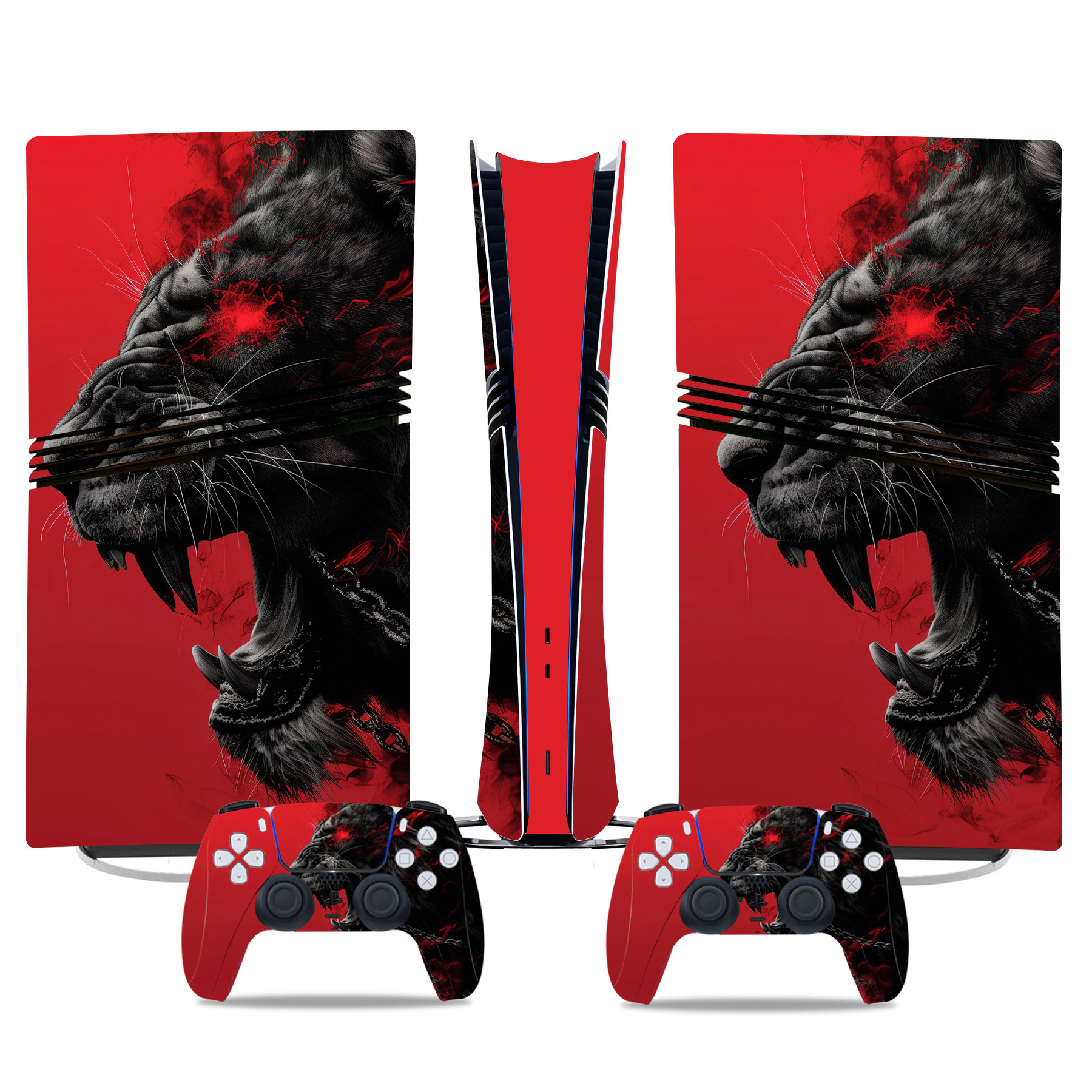 Fierce Red Lion PS5 Pro Skin Sticker – Ultimate Console And Controller Customization - Image 3