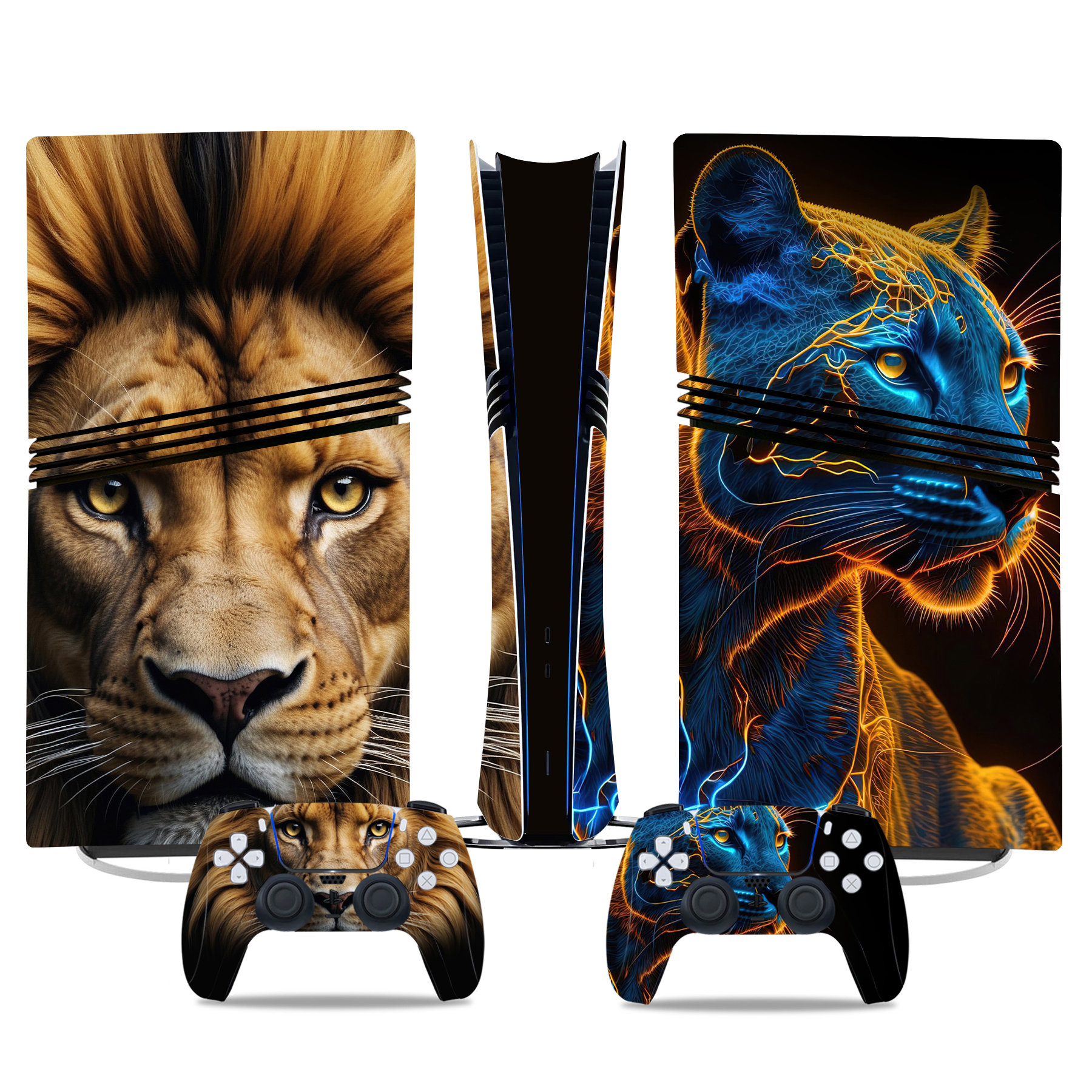 Epic Lion & Neon Panther PS5 Pro Skin Sticker – Bold Designs For Console And Controller - Image 3