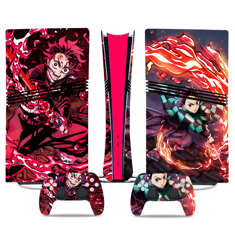 Fiery Demon Slayer PS5 Pro Skin Sticker – Tanjiro Anime Console And Controller Wrap