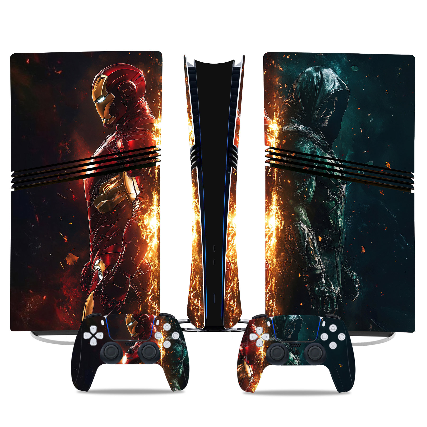 Iron Man Vs. Hooded Warrior PS5 Pro Skin Sticker – Custom Console And Controller Wrap Design - Image 2