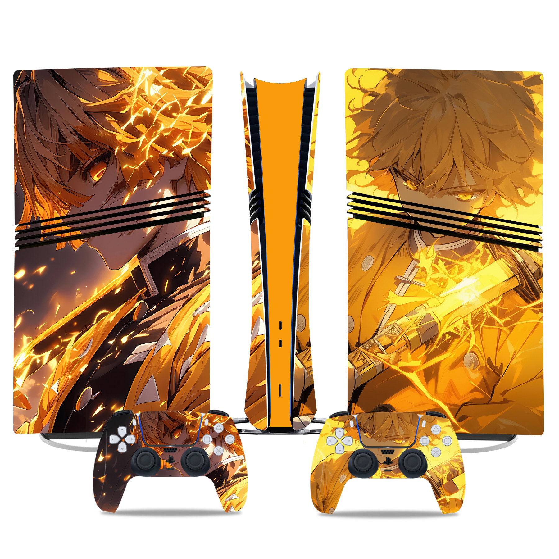Zenitsu Agatsuma PS5 Pro Skin Sticker Set – Anime Design For Console And Controllers - Image 2