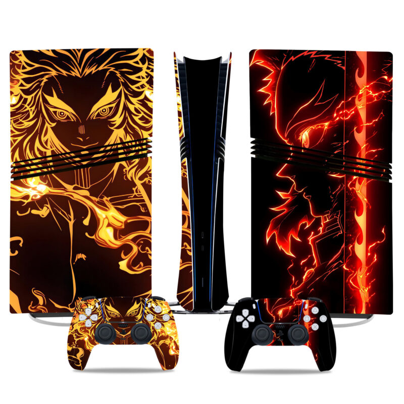 Kyōjurō Rengoku PS5 Pro Skin Stickers – Stunning Anime Console And Controller Vinyl Wraps