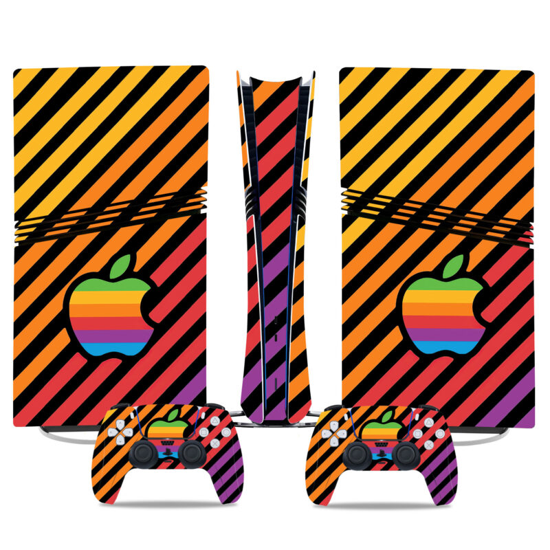 Retro Apple Design PS5 Pro Skin Sticker With Vibrant Stripes For Console And Controllers