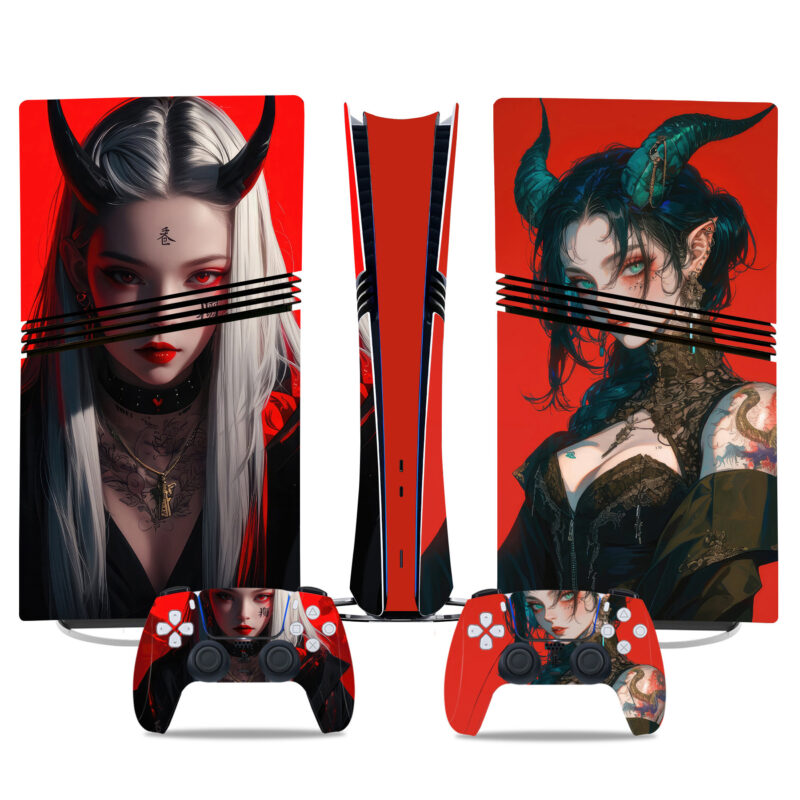 Devil-Themed PS5 Pro Skin Stickers – Dark Fantasy Console Wraps With Matching Controller Design