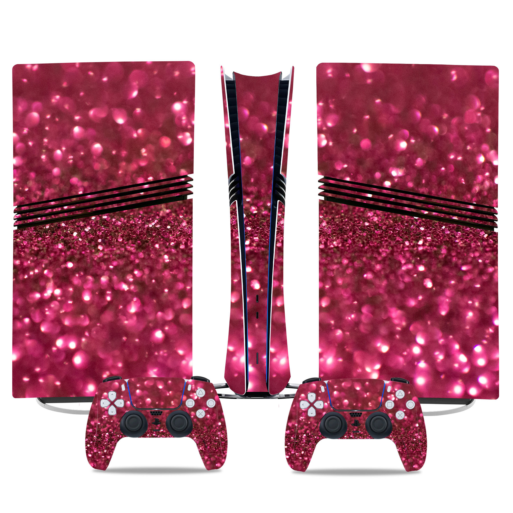 Glittering Pink PS5 Pro Skin Sticker – Sparkle & Shine Console And Controller Wrap - Image 3
