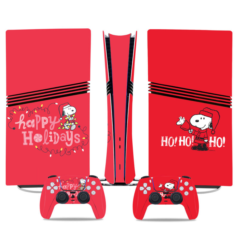 Peanuts Snoopy Christmas PS5 Pro Skin Sticker – Festive Red Holiday Design For Console And Controller