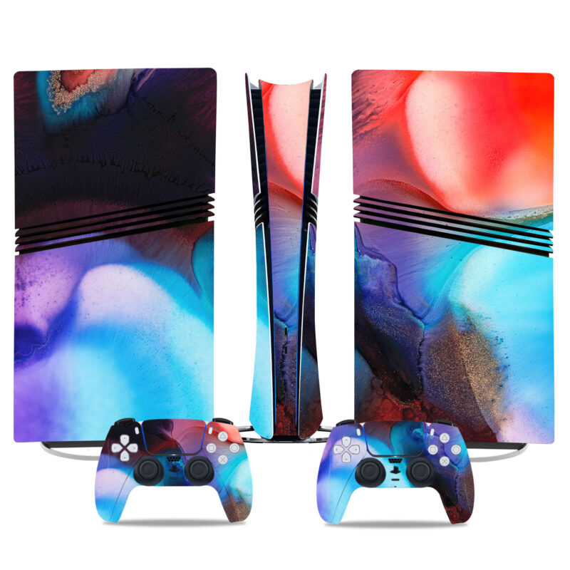 Bold Red And Blue Abstract PS5 Pro Skin Sticker – Bold Design For Console And Controller - Image 3