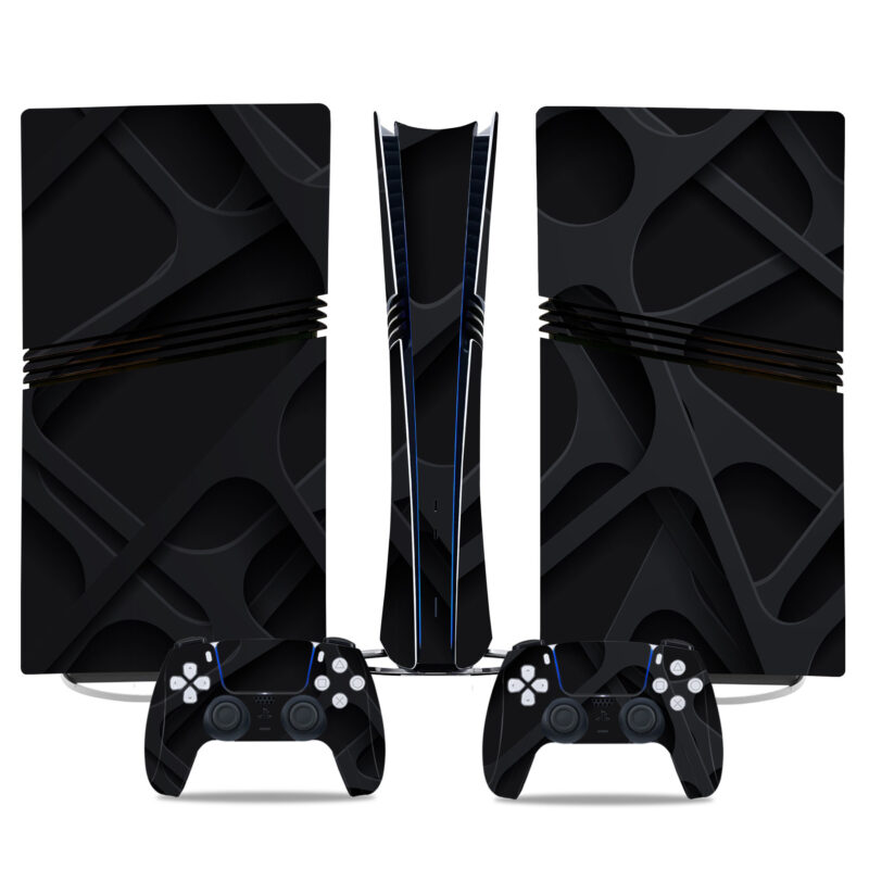 Sleek Black Geometric PS5 Pro Skin Sticker – Stunning Console And Controller Wrap