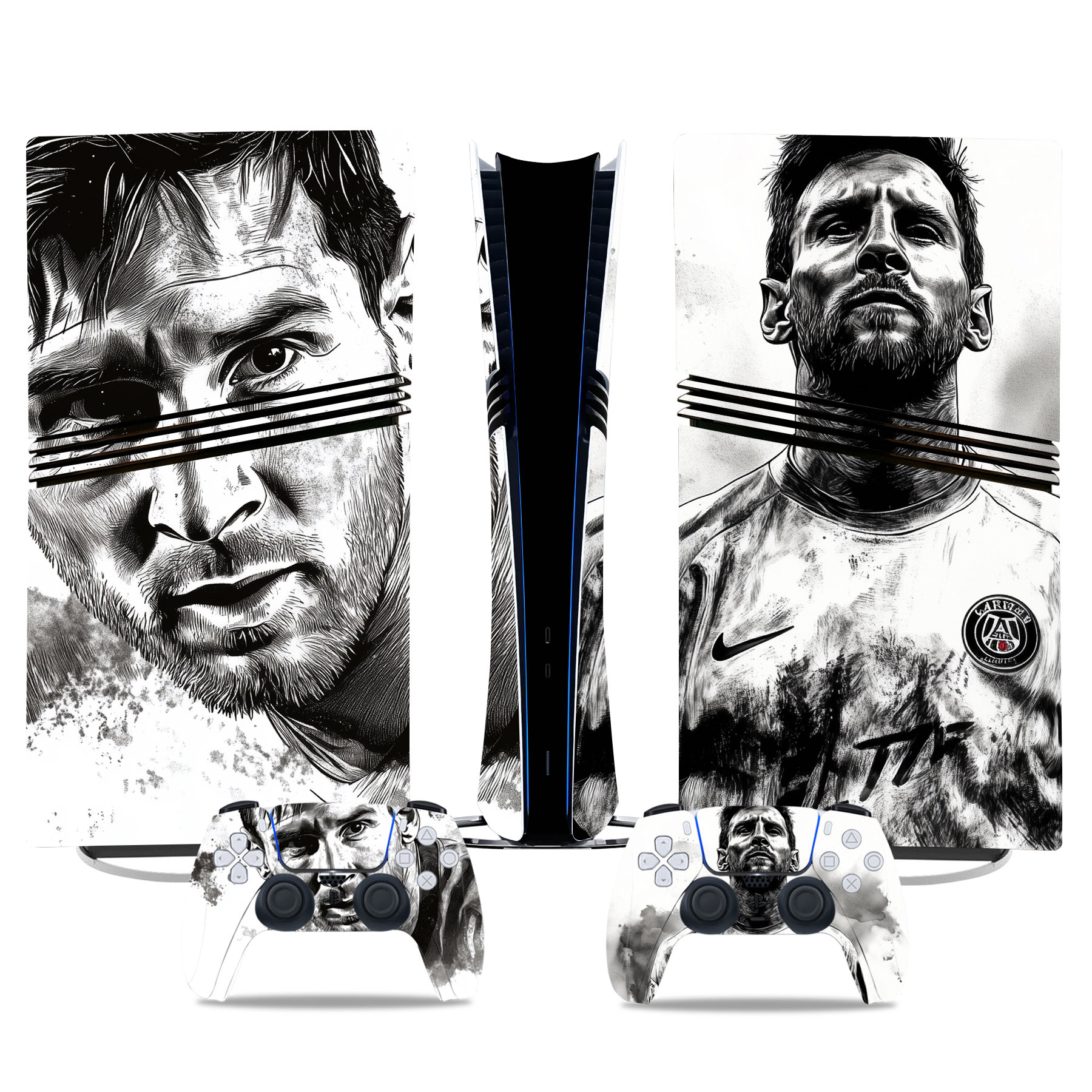 Black And White Lionel Messi Art PS5 Pro Skin Sticker For Console And Controller - Image 3
