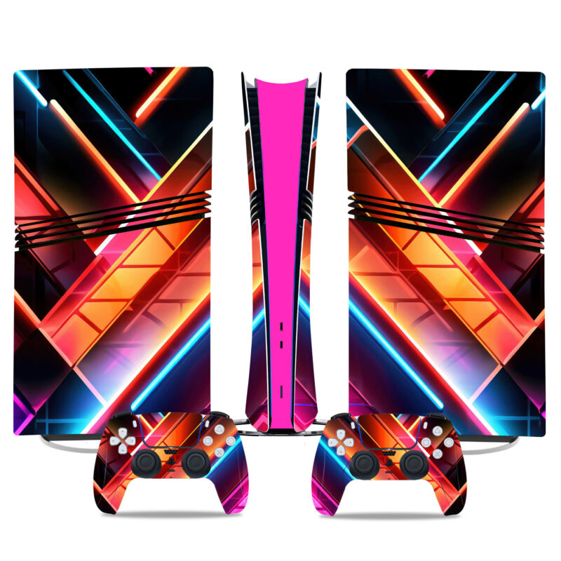 Vibrant Neon Geometric PS5 Pro Skin Sticker With DualSense Controller Decals – Custom Design - Image 2
