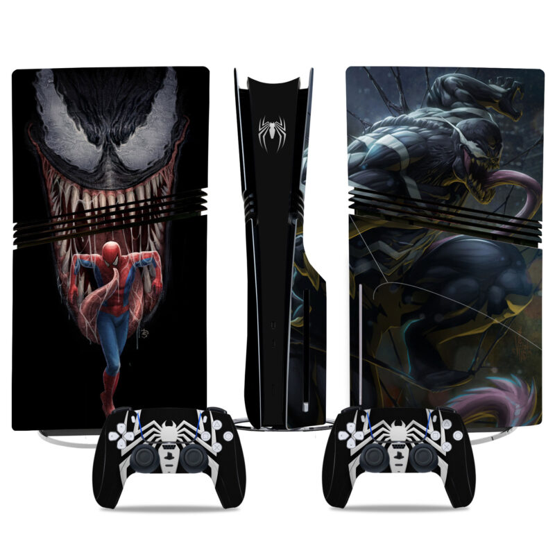 Venom And Spider-Man Custom PS5 Pro Skin Sticker – Stylish Console And Controller Wraps