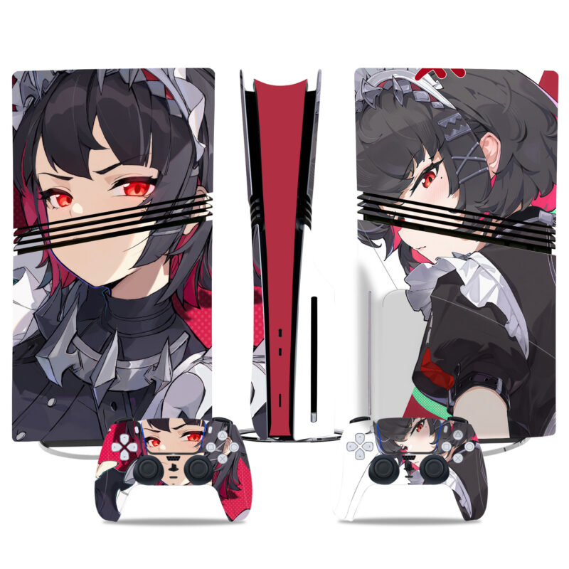 Anime-Inspired PS5 Pro Skin: Stylish Red-Eyed Character Design With Matching Controller Decals