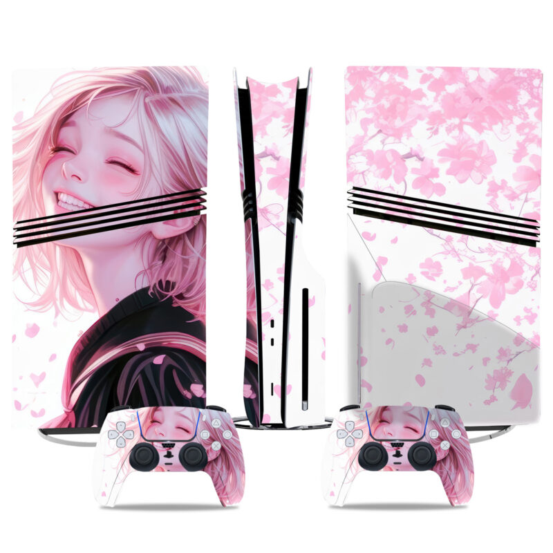 Custom PS5 Pro Skin Sticker – Beautiful Anime Sakura Blossom Design For Console & Controllers