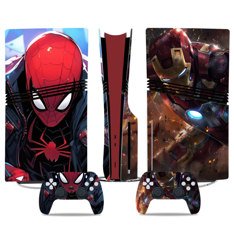 Spider-Man And Iron Man Themed PS5 Pro Skin Sticker for Console And Controllers - Premium Design