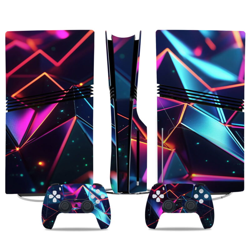 Neon Geometric Design PS5 Pro Skin Sticker For Console And Controllers - Vibrant And Stylish