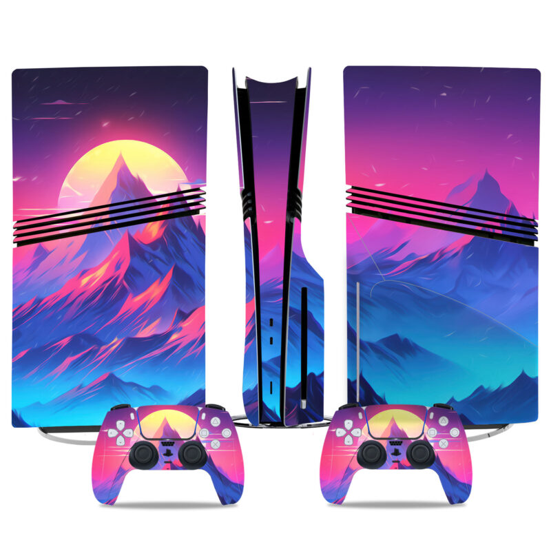 Custom PS5 Pro Skin Sticker - Vibrant Mountain Design With Matching DualSense Controller Decals